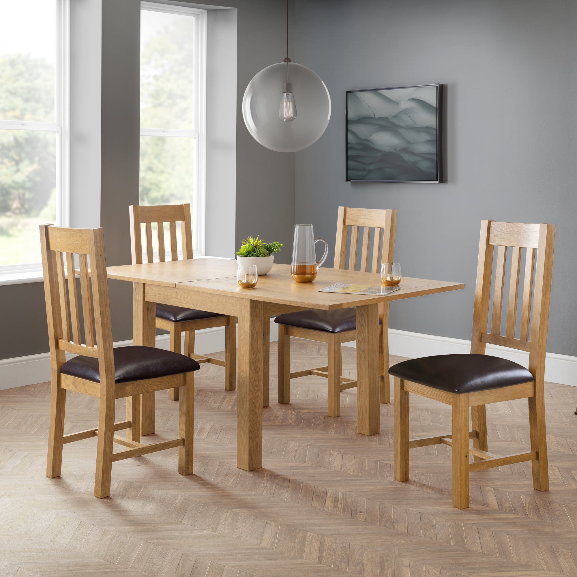 Astoria Square Flip Top Dining Table With 4 Chairs Solid Oak Light Oak