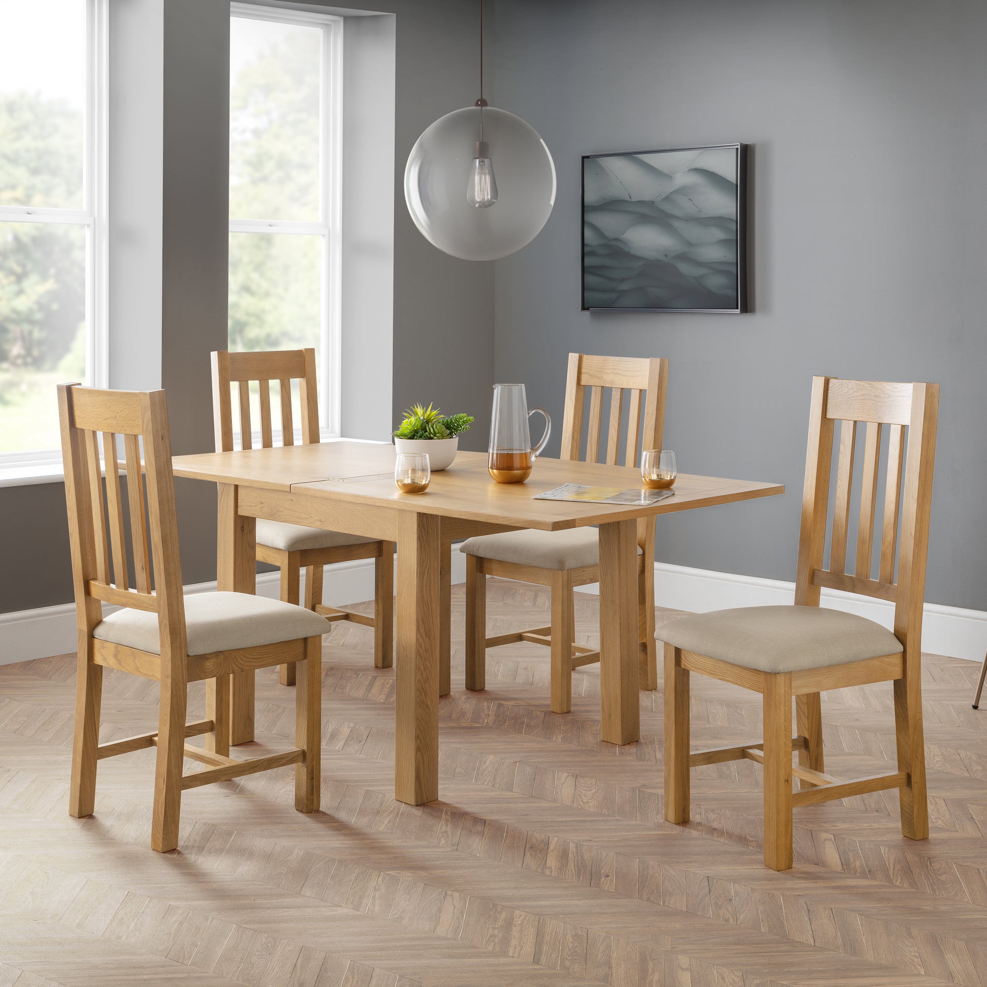 Astoria Square Flip Top Dining Table With 4 Hereford Chairs Solid Oak Light Oak