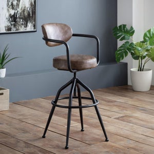 Barbican Adjustable Height Bar Stool- Brown Faux Leather