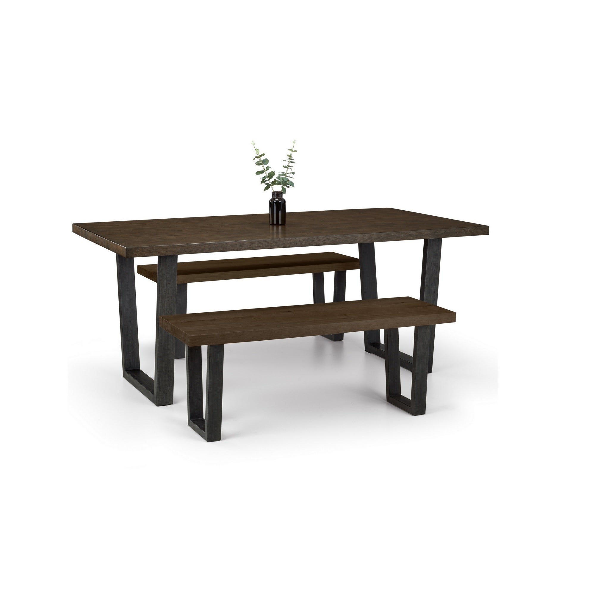 Brooklyn Rectangular Dining Table With 2 Benches Solid Oak Brown