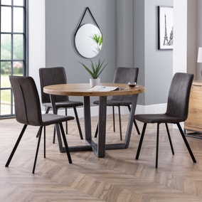 Brooklyn Round Dining Table with 4 Monroe Chairs, Solid Oak