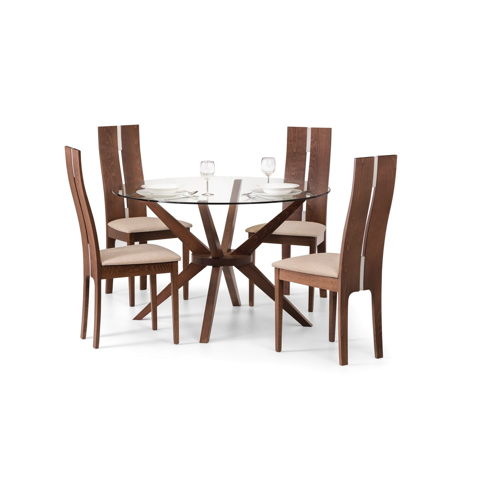 Chelsea Round Glass Top Dining Table with 4 Cayman Chairs Brown