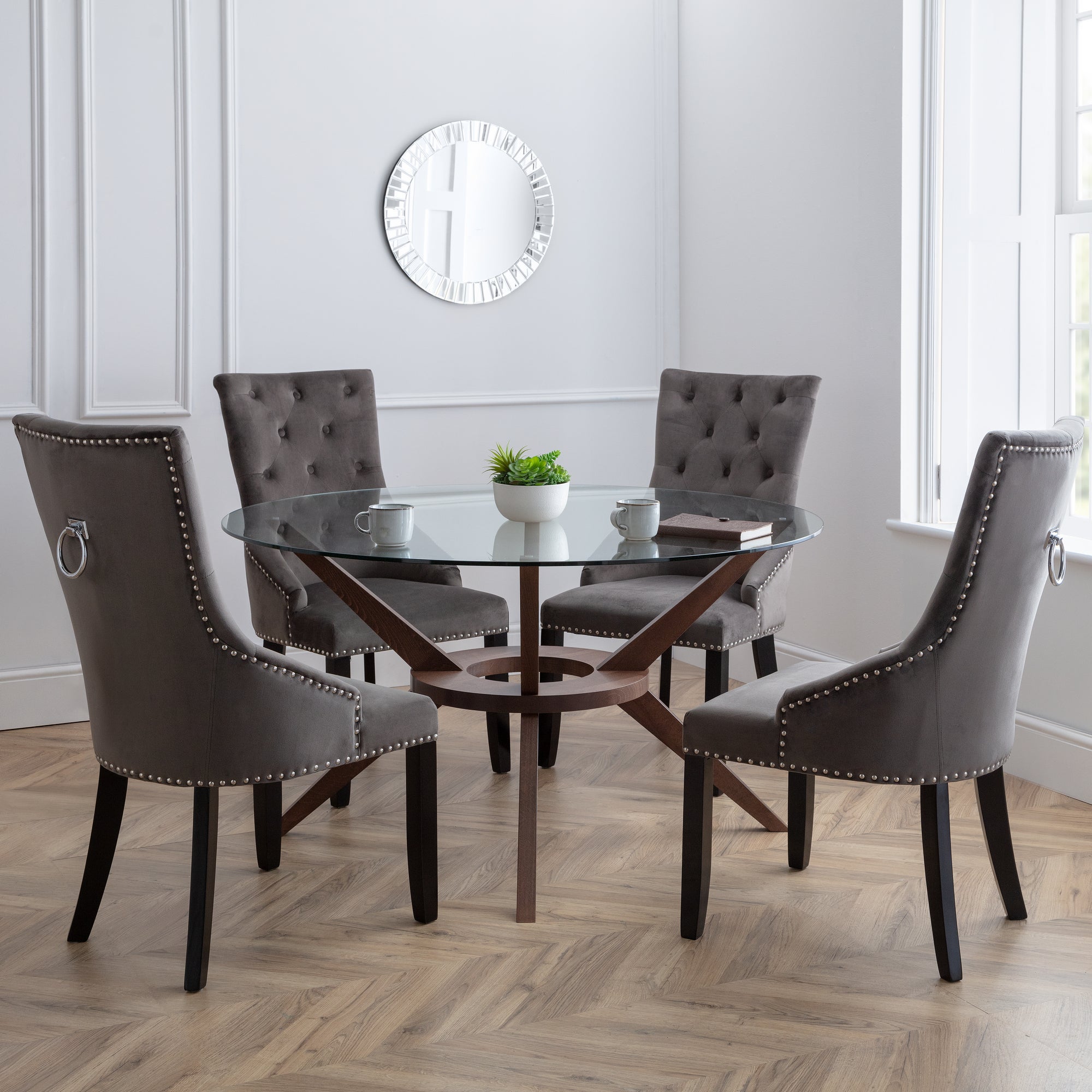 Photos - Dining Table Round Chelsea 6 Seater  Glass Top  Brown 