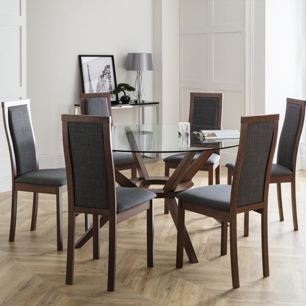 Chelsea Large Round Dining Table with 6 Melrose Dining Chairs Walnut (Brown)
