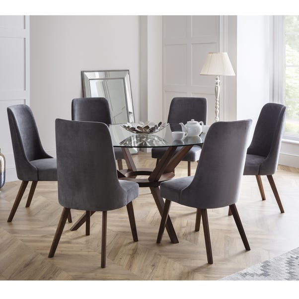 Chelsea Large Round Dining Table with 6 Huxley Dining Chairs Walnut (Brown)