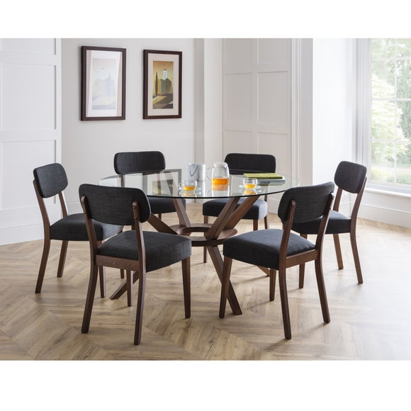 large round dining table and 6 chairs