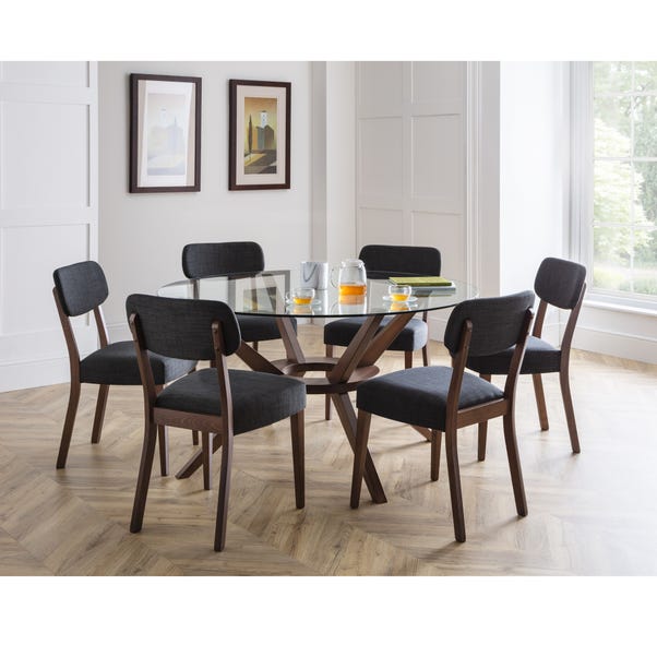 Chelsea Large Round Dining Table with 6 Farringdon Dining Chairs Walnut (Brown)