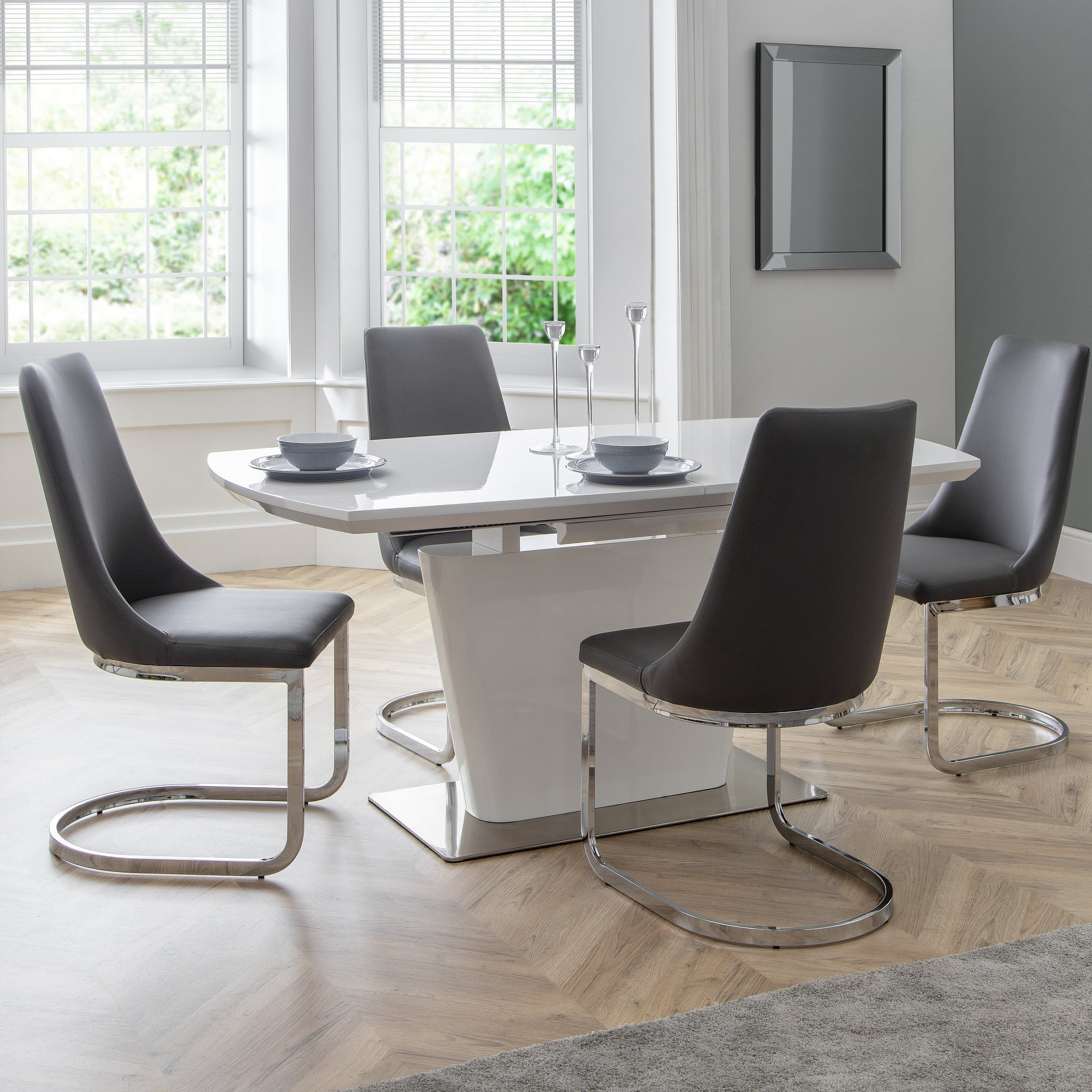 Photos - Sofa Como Rectangular Extendable Dining Table with 4 Chairs, Grey High Gloss Gr 