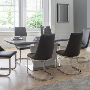 Como 4-6 Seater Rectangular Extendable Dining Table With 6 Chairs- Grey High Gloss