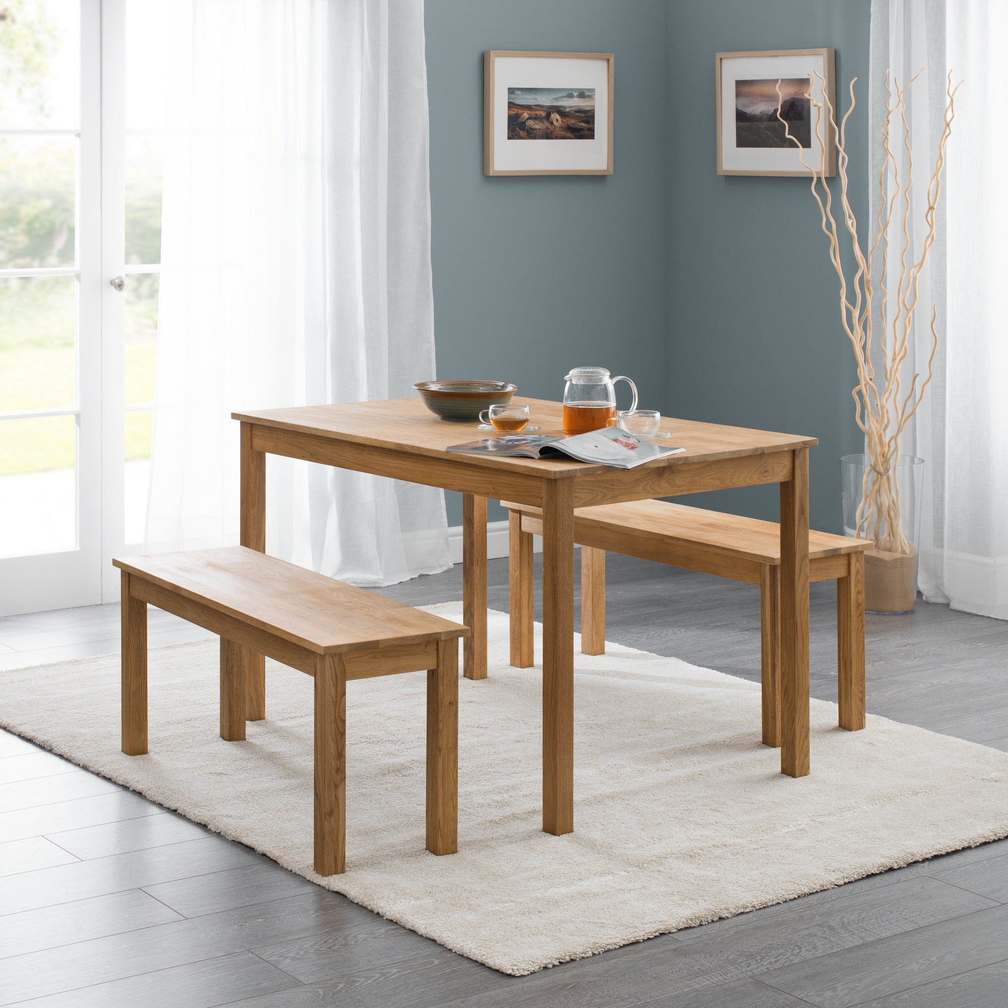 Coxmoor 2 Seater Dining Bench Solid Oak Brown