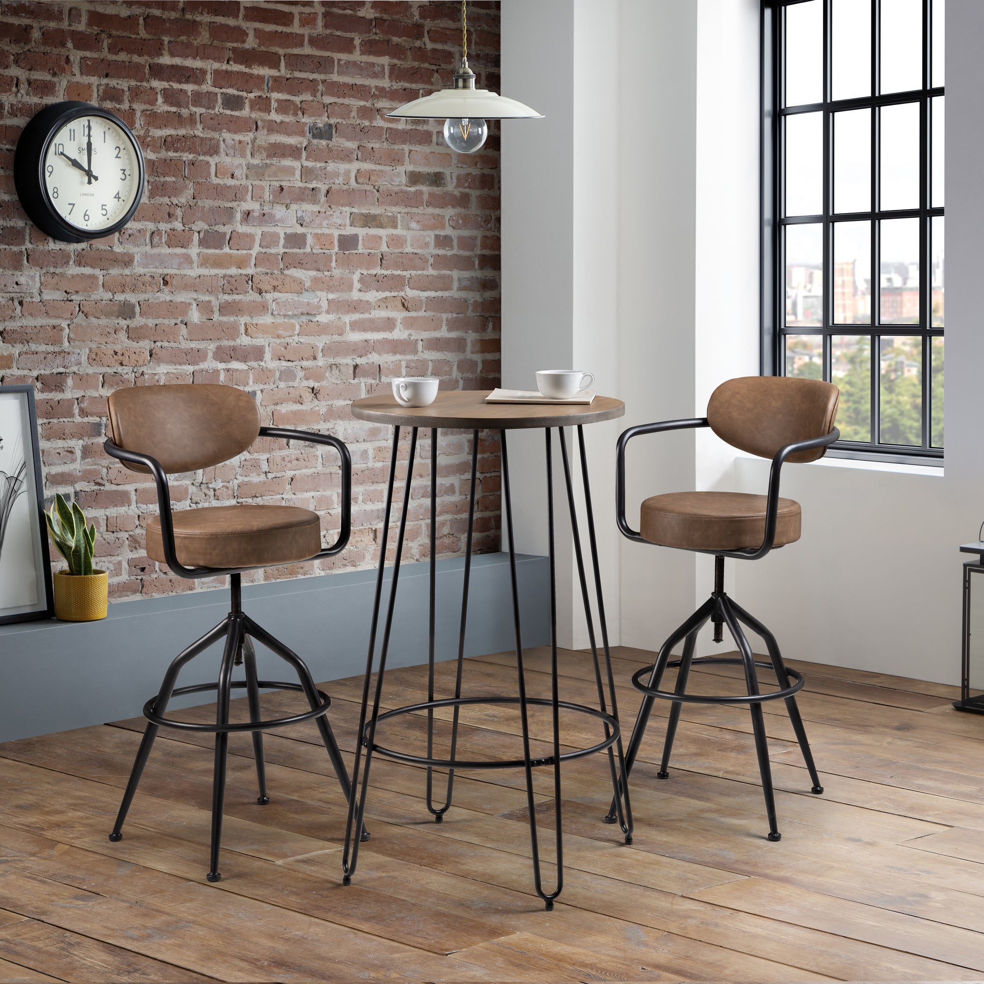 Dalston Round Bar Table With 2 Barbican Stools Brown Mocha