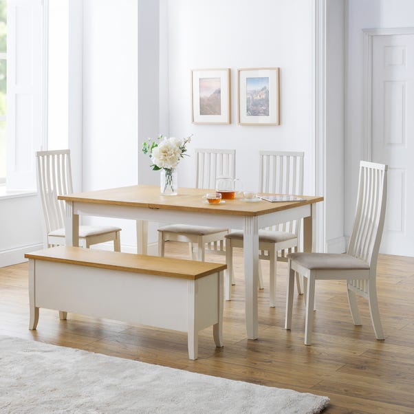 Davenport Rectangular Dining Table with 1 Bench with 4 Vermont Chairs Ivory
