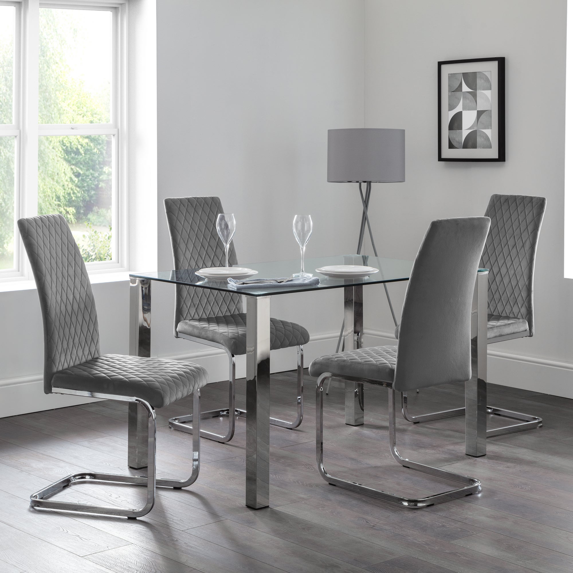 Enzo Rectangular Glass Top Dining Table with 4 Calabria Chairs
