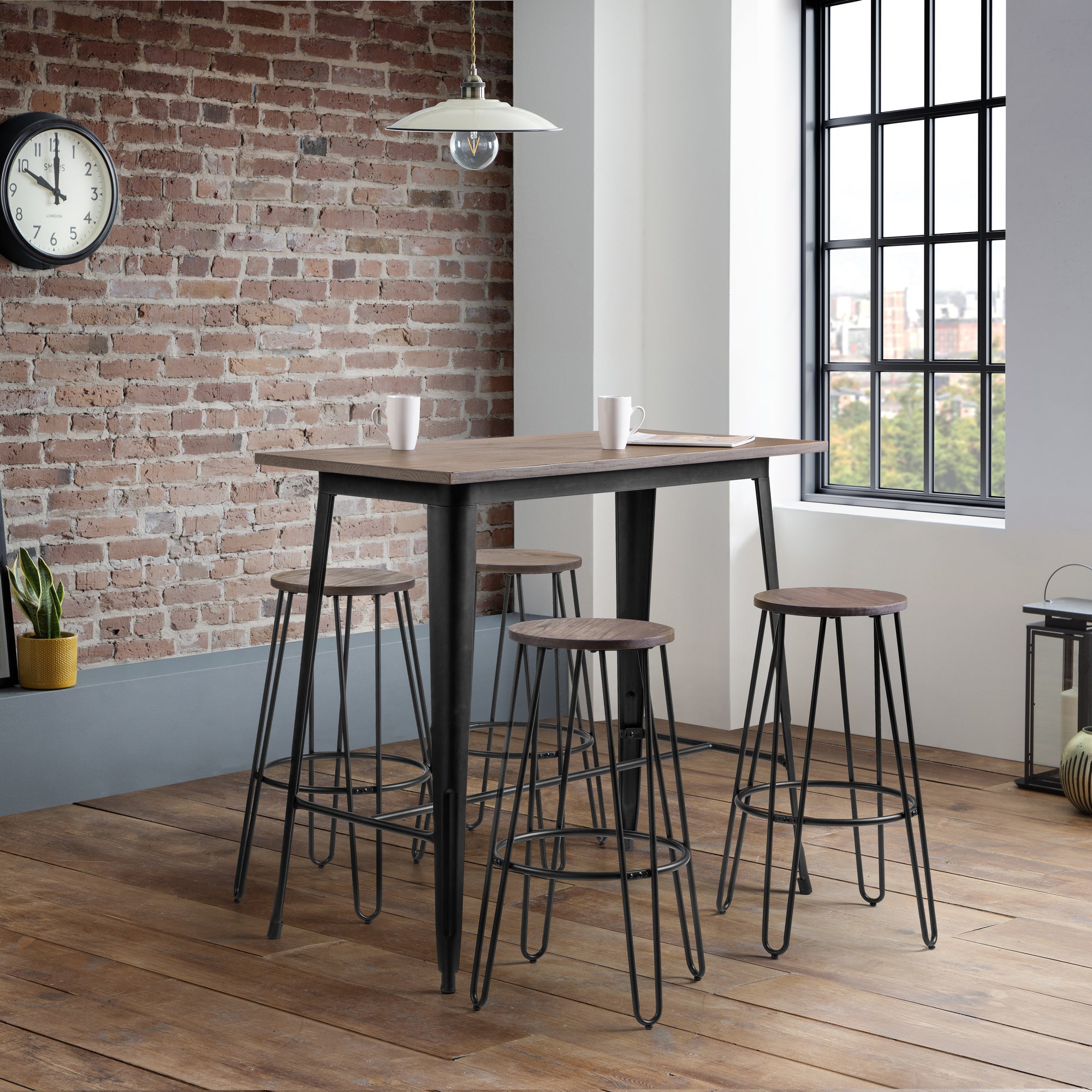 Grafton Rectangular Bar Table With 4 Dalston Stools Brown Brown