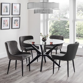 Hayden 4 Seater Round Dining Table, Clear Glass