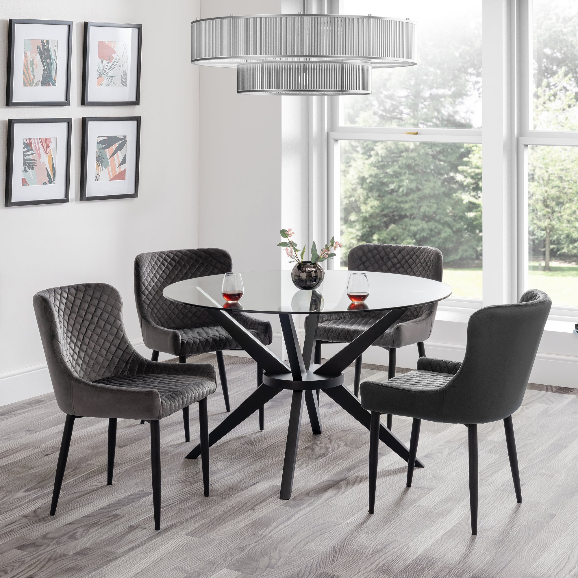 Hayden 4 Seater Round Dining Table Glass Clearblack