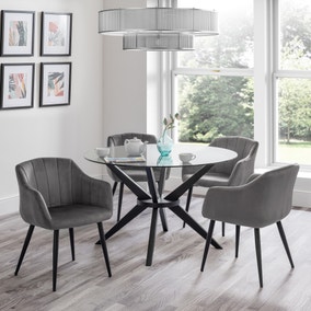 Hayden Round Glass Top Dining Table with 4 Hobart Chairs