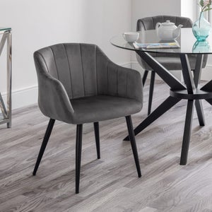 Hobart Set Of 2 Scalloped Dining Chairs- Grey Velvet