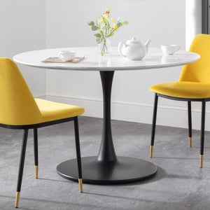 Holland 4 Seater Round Pedestal Dining Table- Black & White