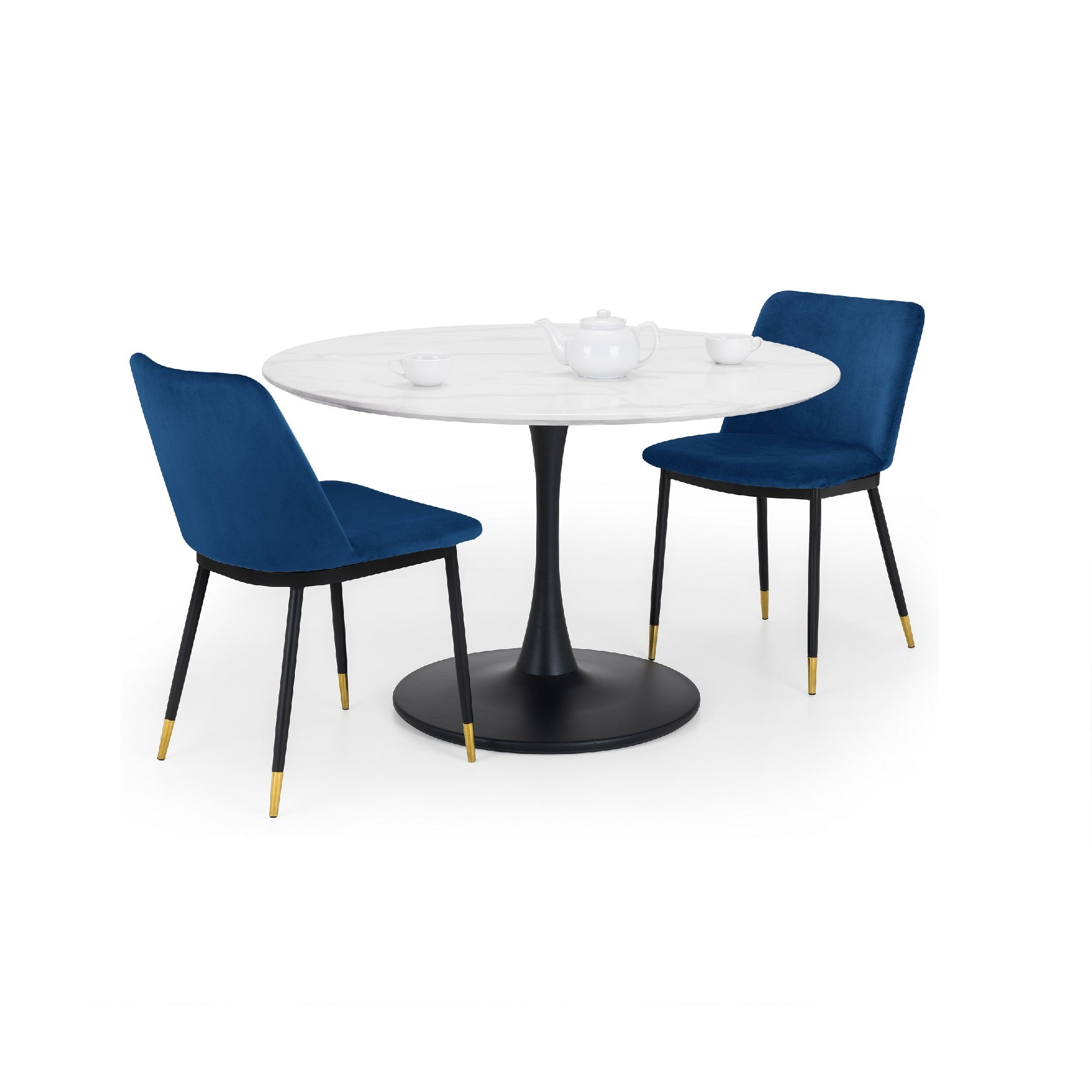 Holland Round Pedestal Dining Table With 2 Delaunay Chairs Blue