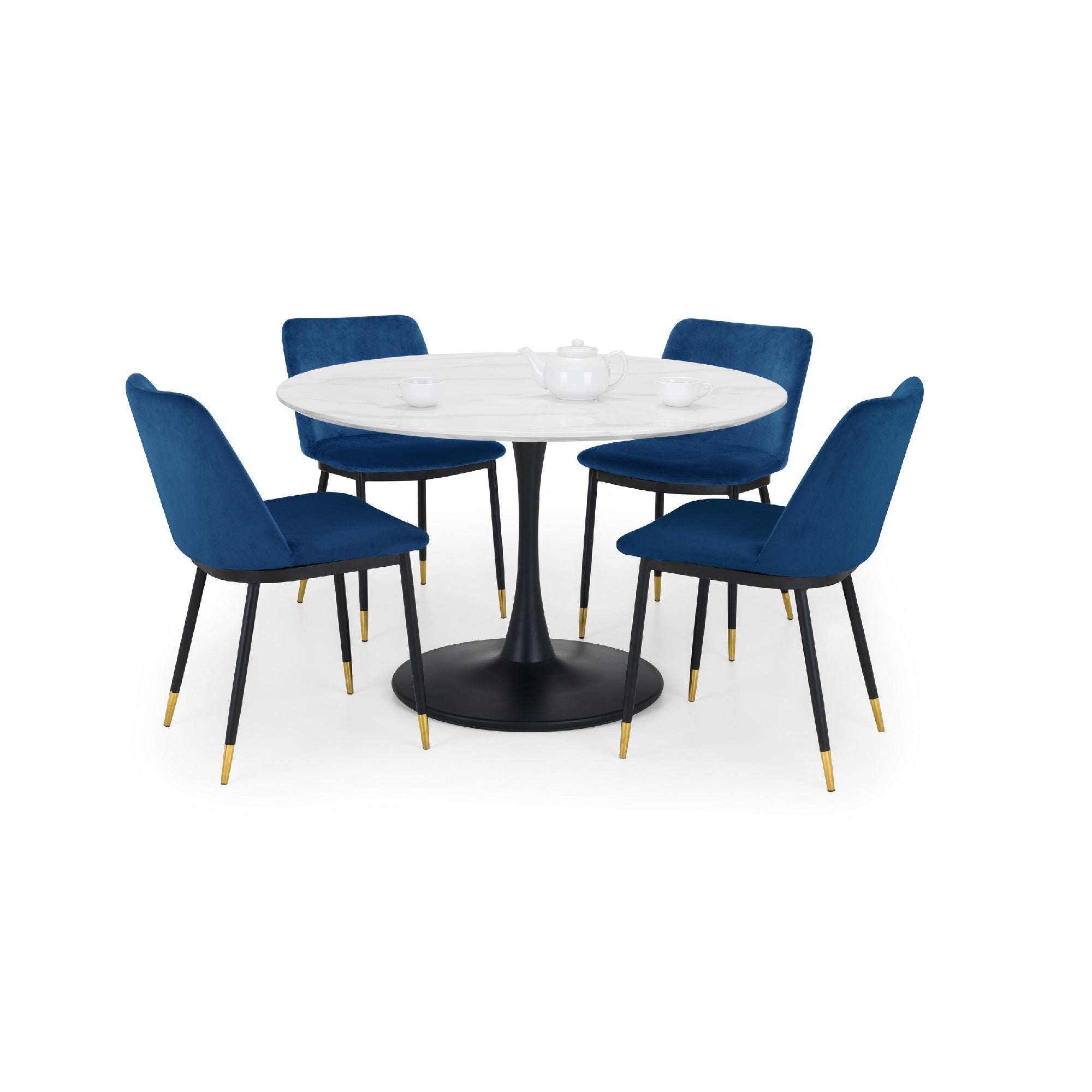 Holland Round Pedestal Dining Table With 4 Delaunay Chairs Blue