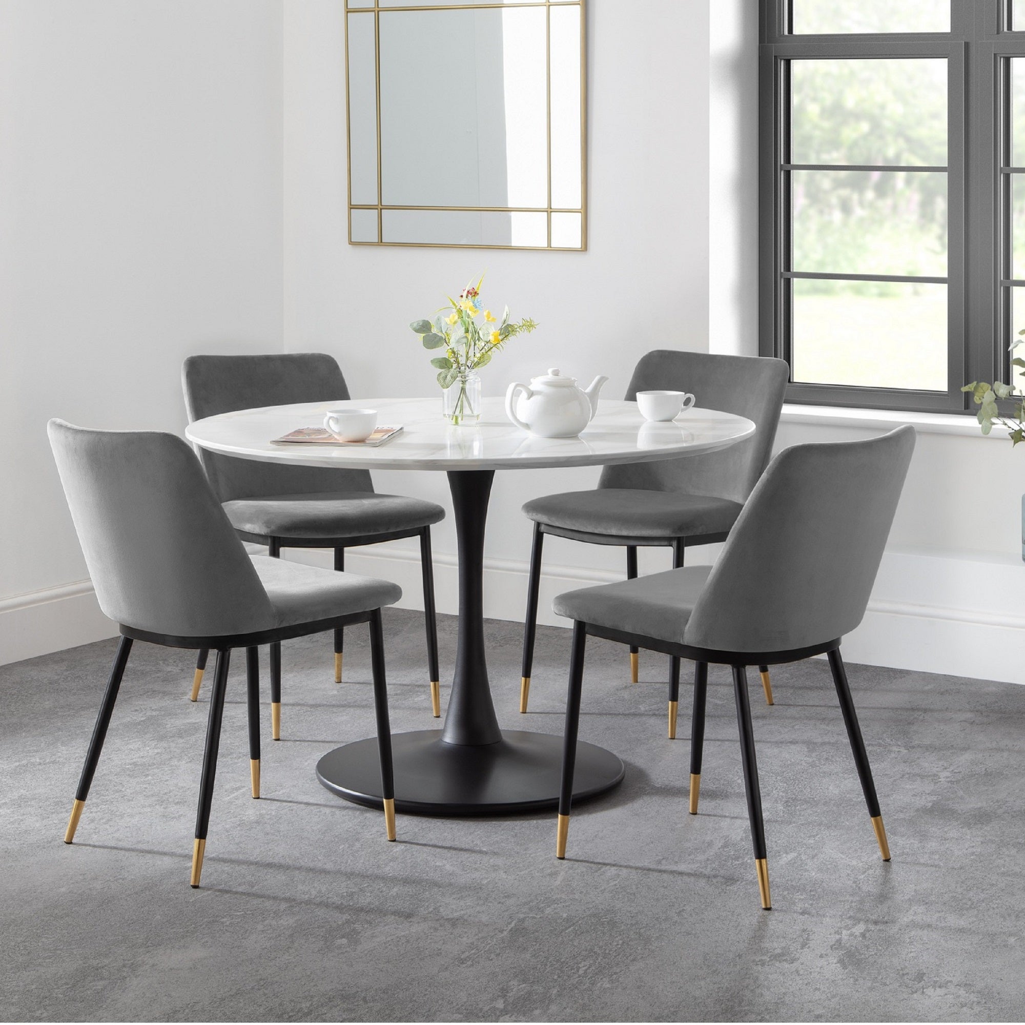 Holland Round Pedestal Dining Table With 4 Delaunay Chairs Grey