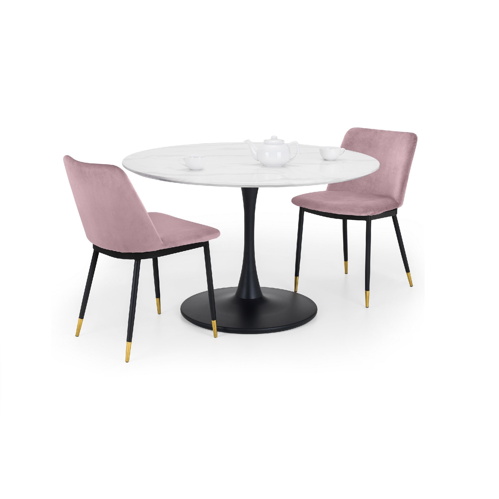 Holland Round Pedestal Dining Table With 2 Delaunay Chairs Pink