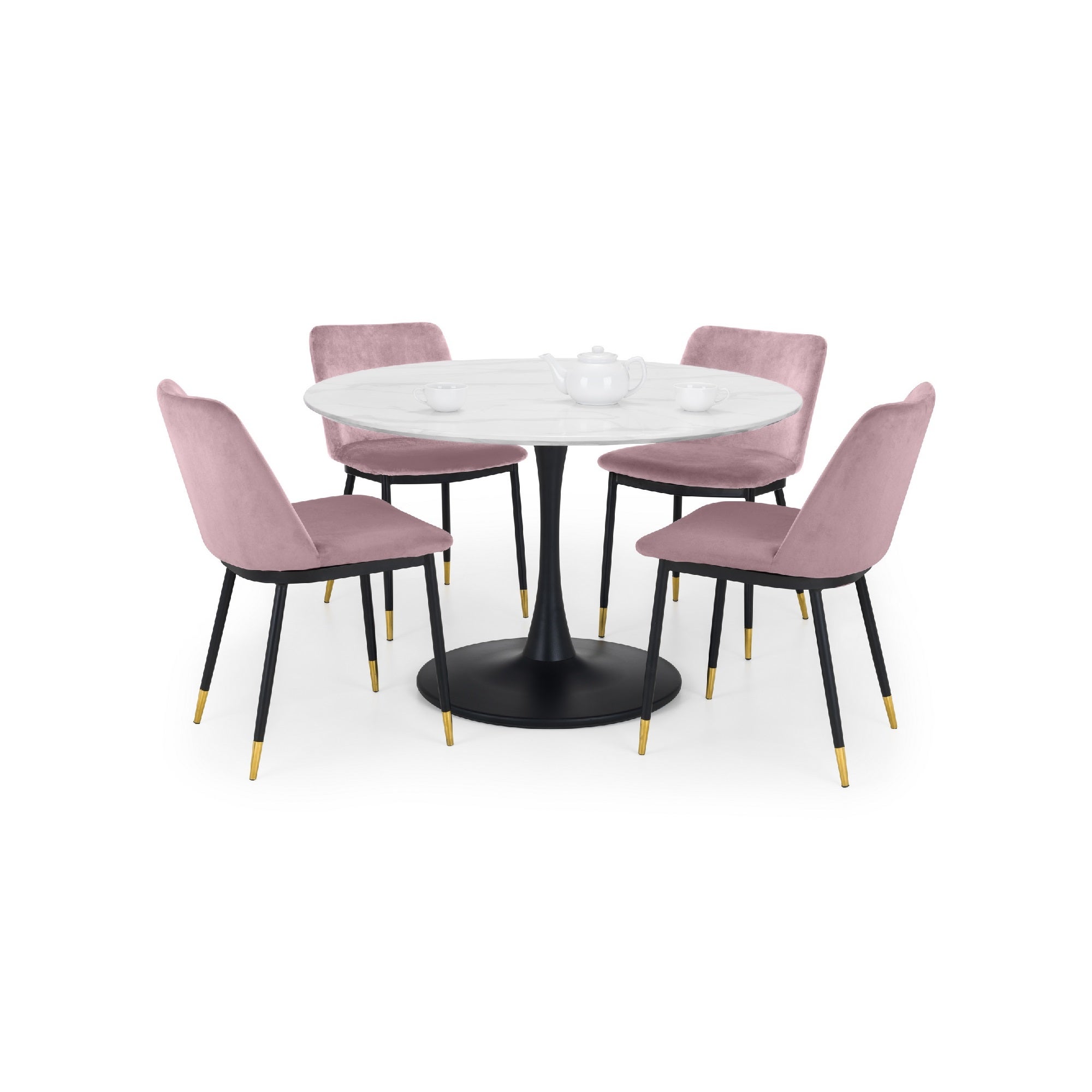 Holland Round Pedestal Dining Table With 4 Delaunay Chairs Pink