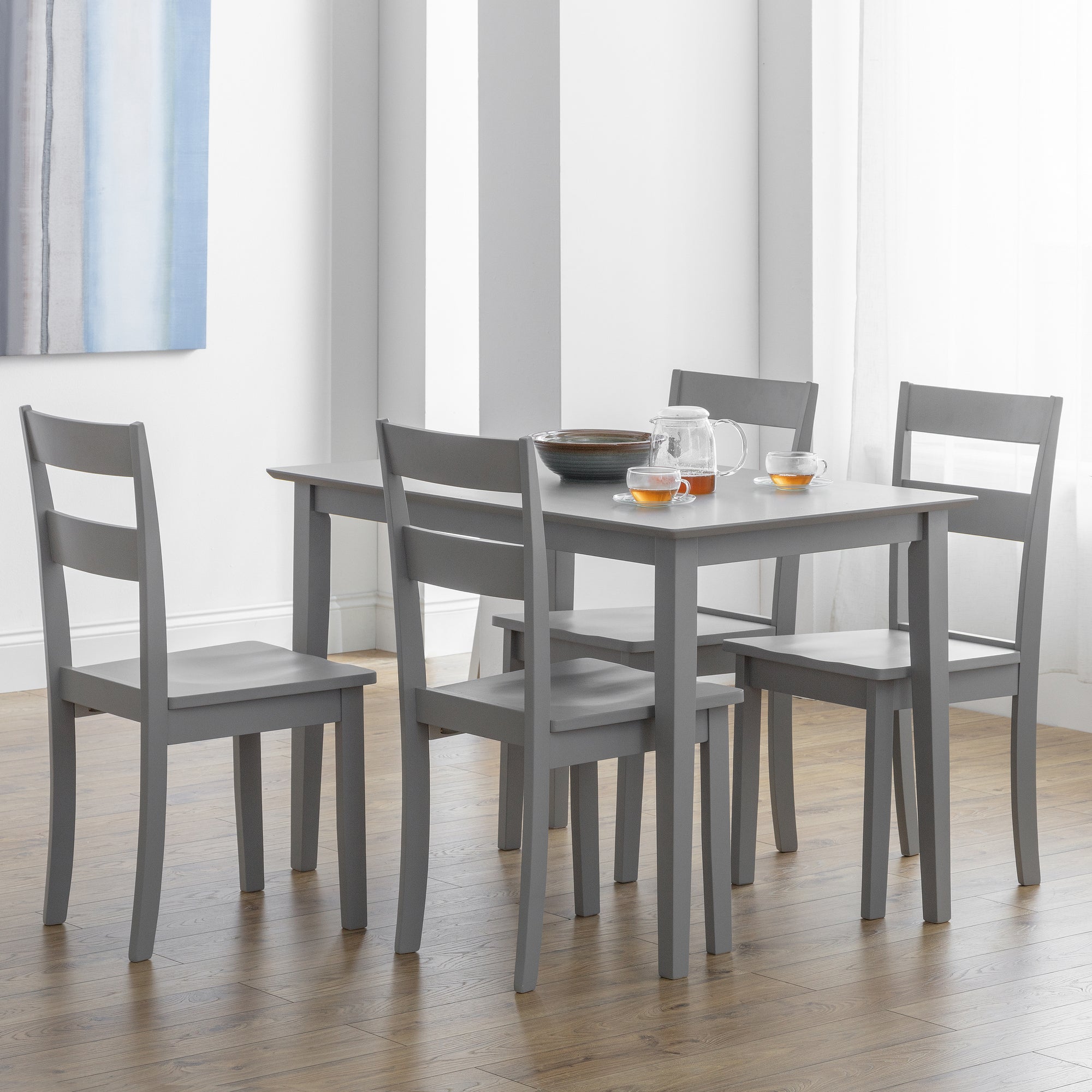 Kobe Rectangular Small Dining Table With 4 Chairs Grey Grey