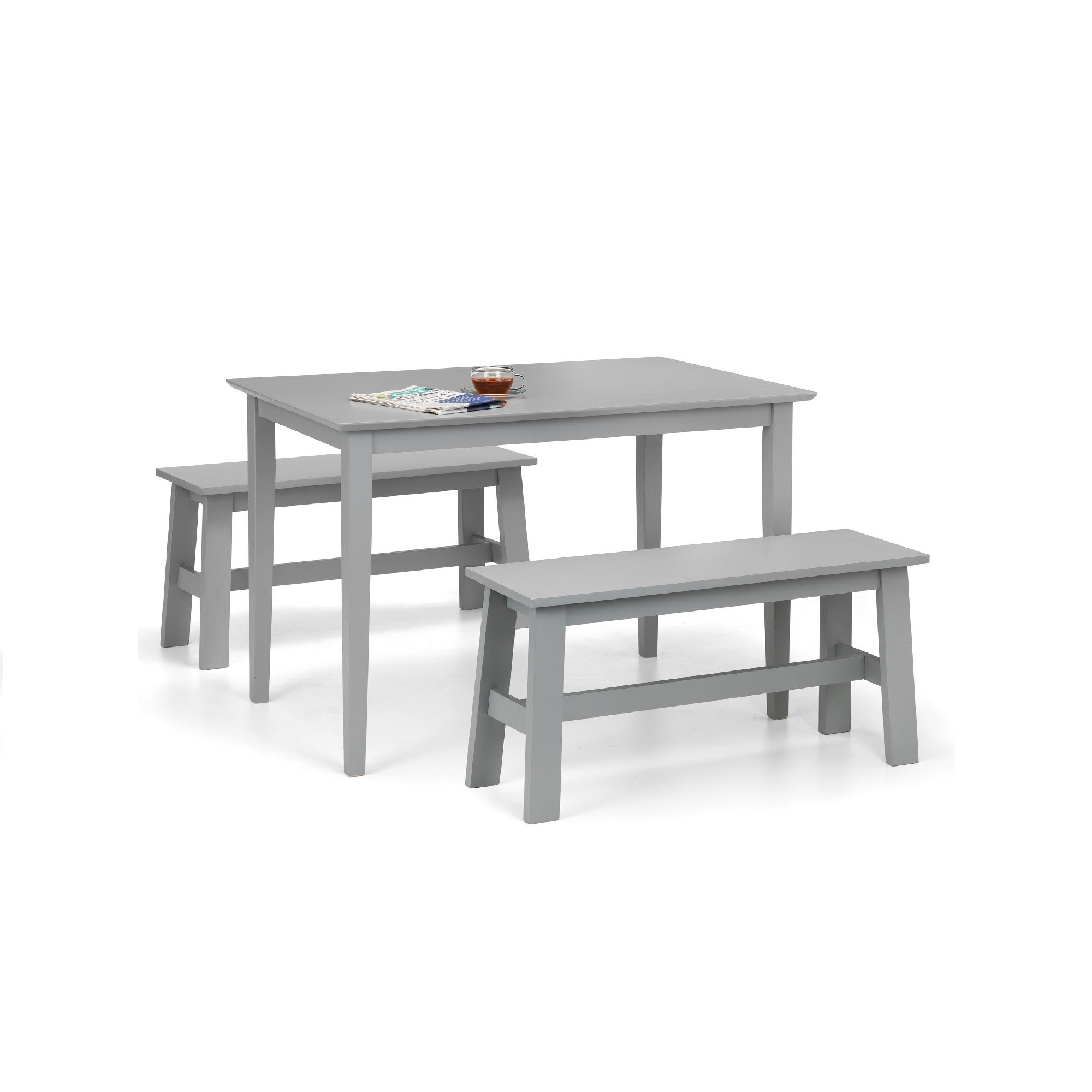 Kobe Rectangular Dining Table with 2 Benches, Grey Grey