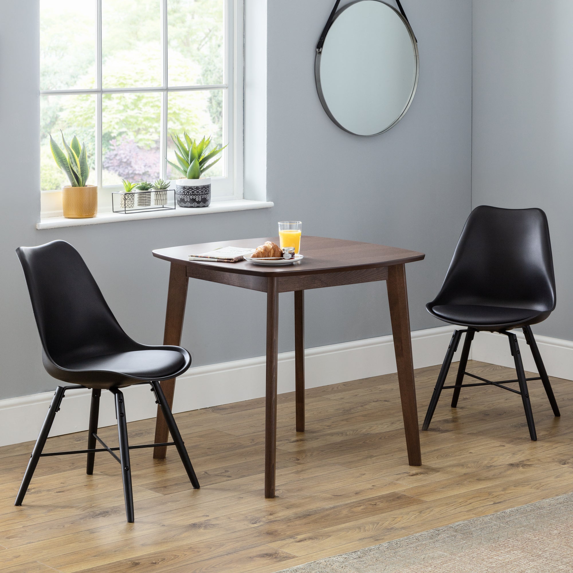 Lennox Square Dining Table with 2 Kari Chairs, Beech Wood Brown