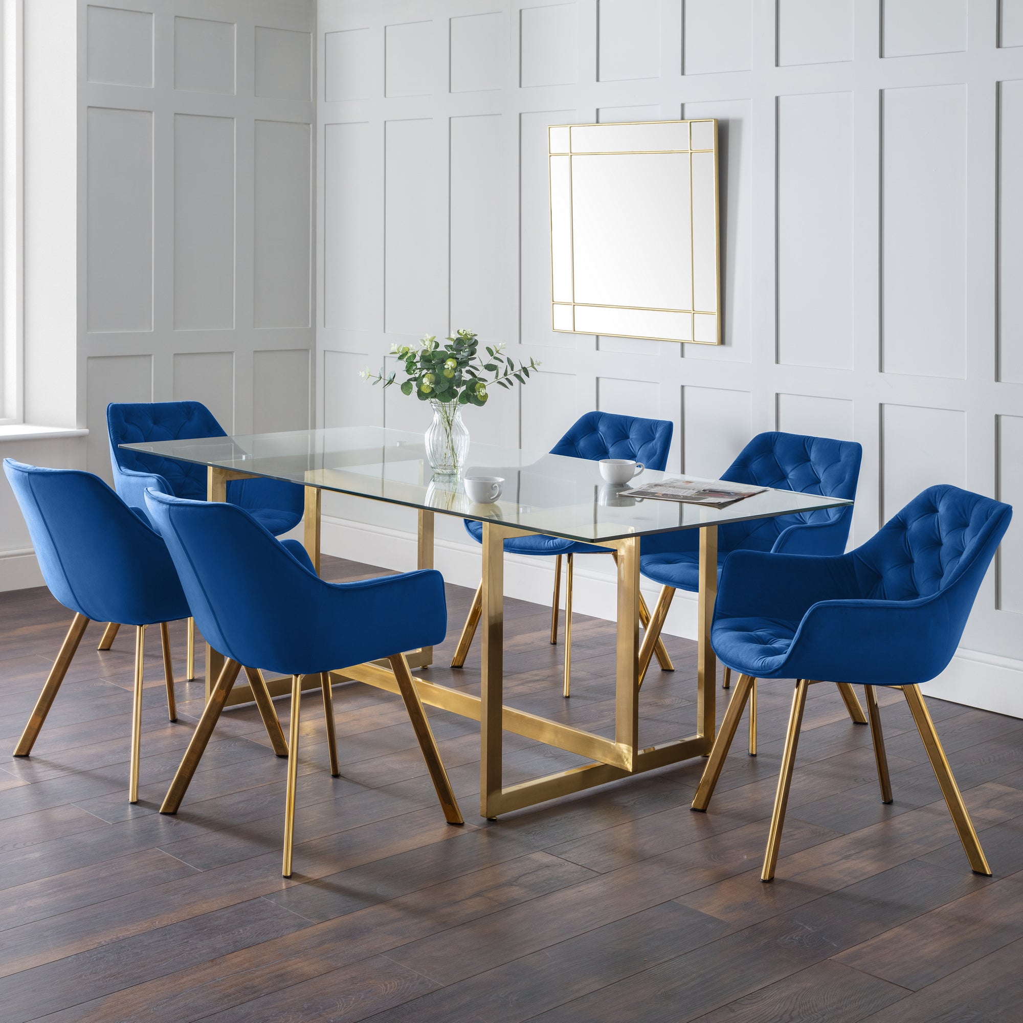 Lorenzo Set Of 2 Dining Chairs Velvet Blue