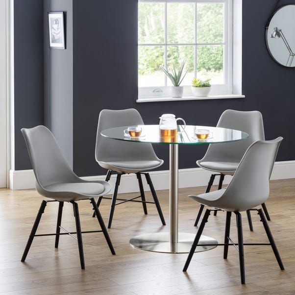 Milan Round Glass Top Dining Table with 4 Kari Chairs, Chrome image 1 of 4
