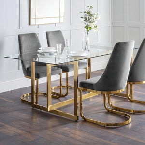 Minori 6 Seater Rectangular Glass Top Dining Table- Gold