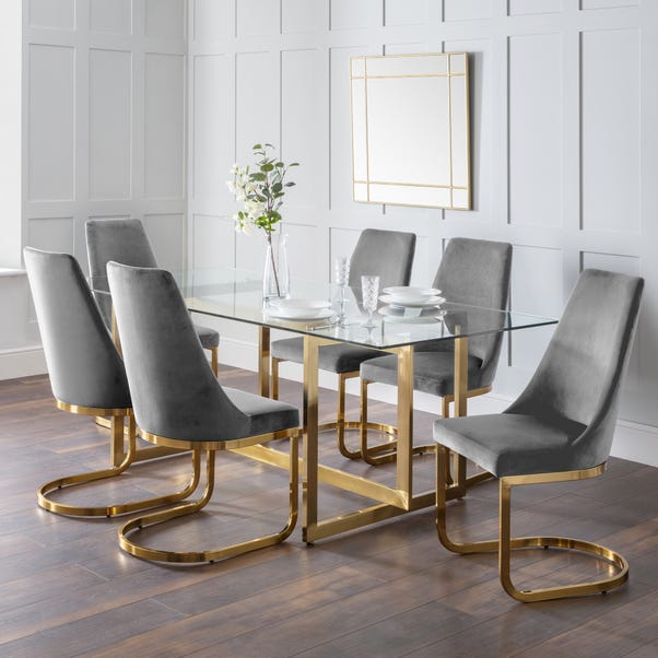 Minori Rectangular Dining Table with 6 Vittoria Chairs, Glass image 1 of 4