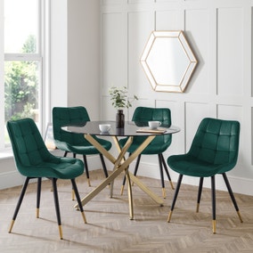 Montero Round Glass Top Dining Table with 4 Hadid Chairs
