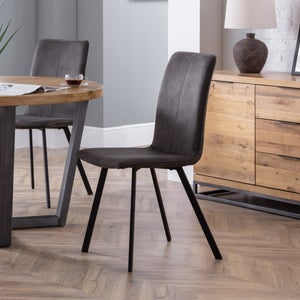 Monroe Set Of 2 Dining Chairs- Charcoal Faux Linen