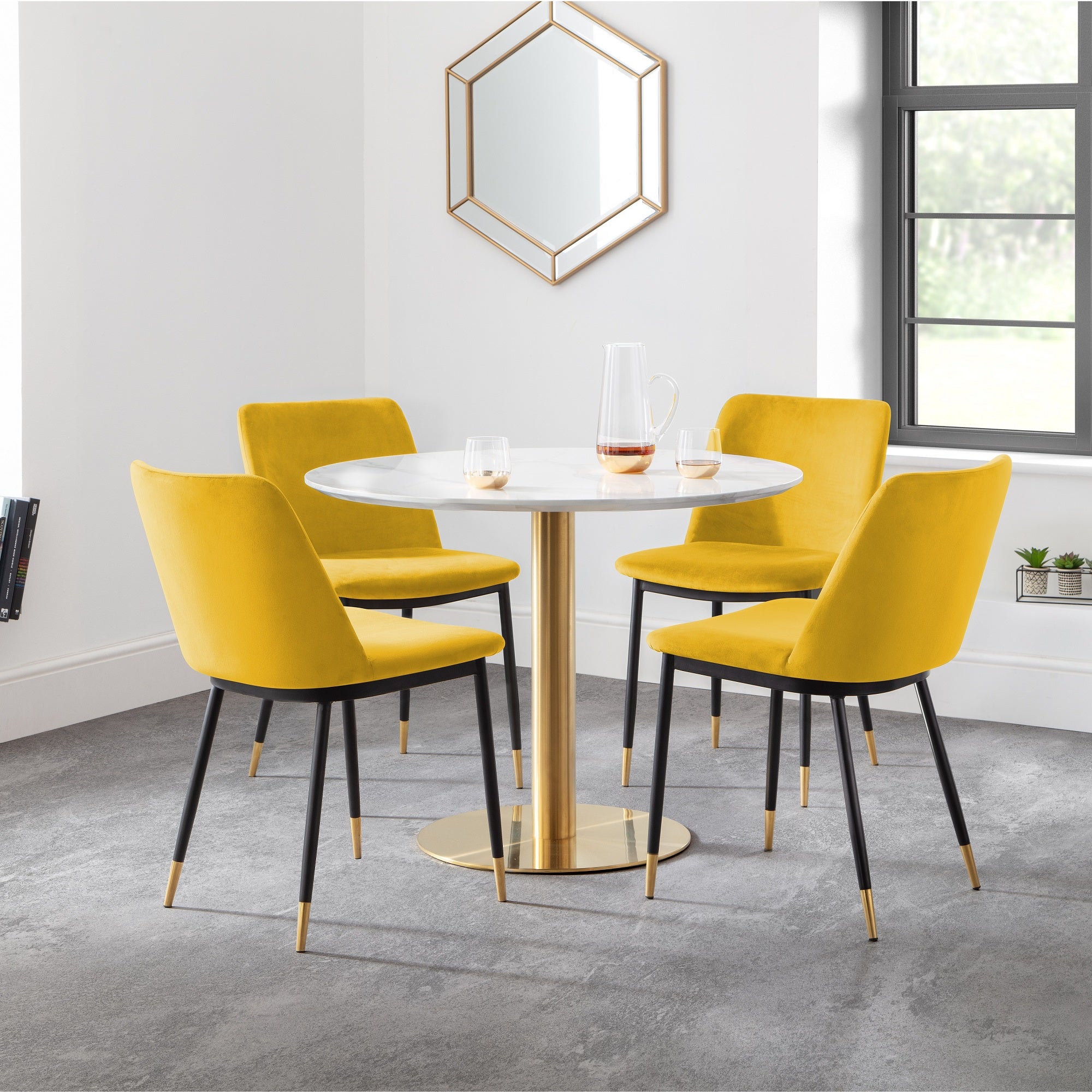 Palermo 4 Seater Round Pedestal Dining Table White Gold