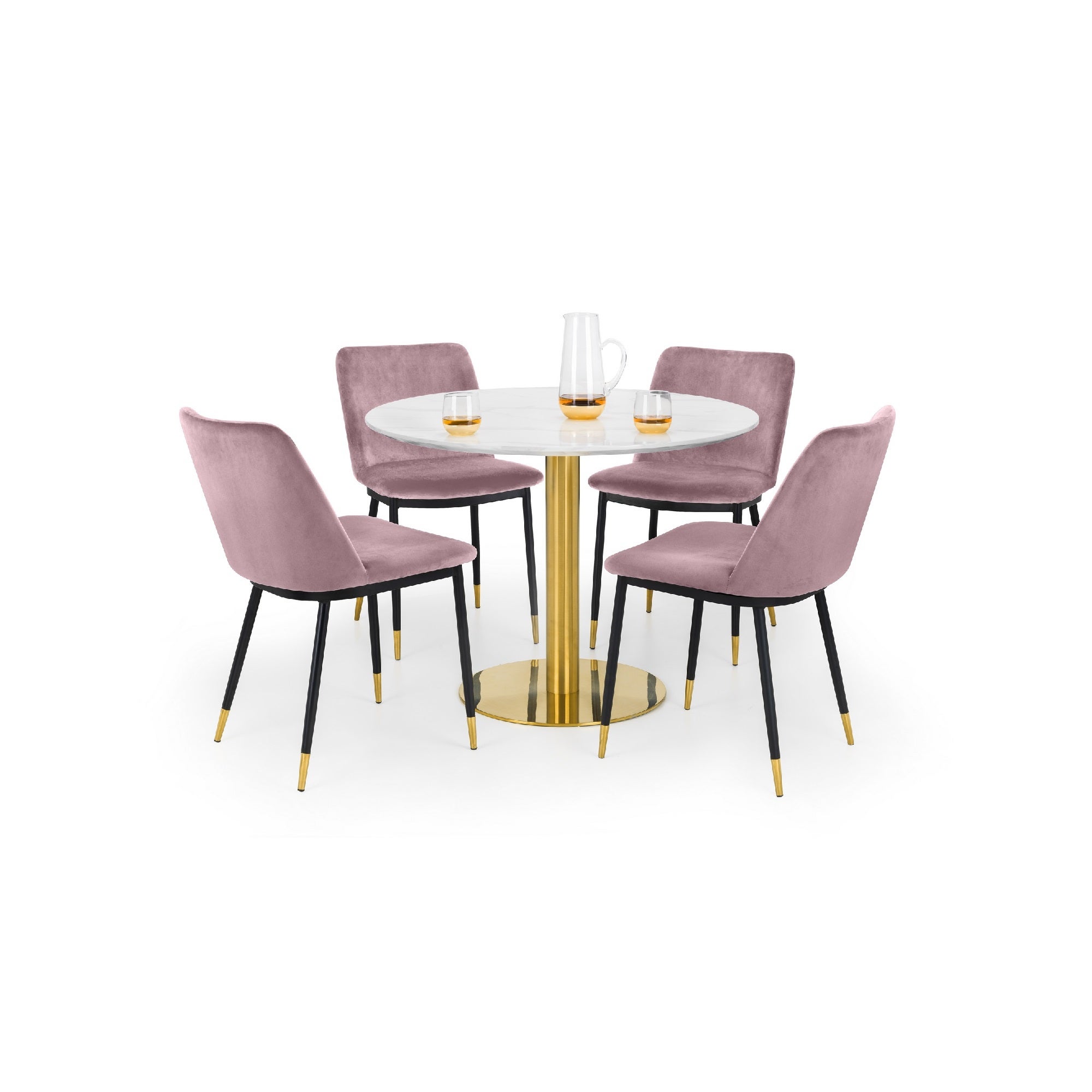 Palermo Round Dining Table With 4 Delaunay Chairs Pink