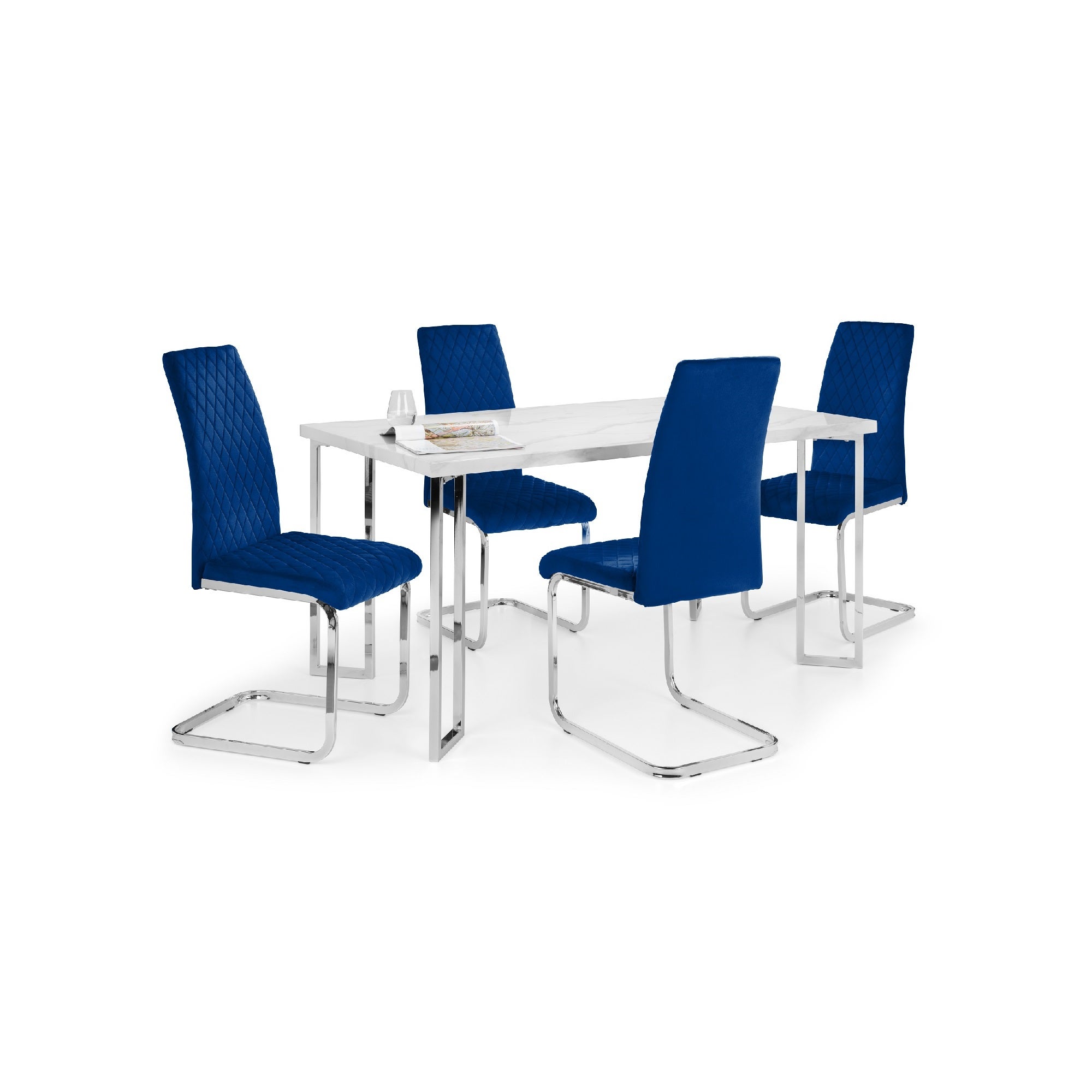 Positno Rectangular Dining Table With 4 Calabria Chairs Blue