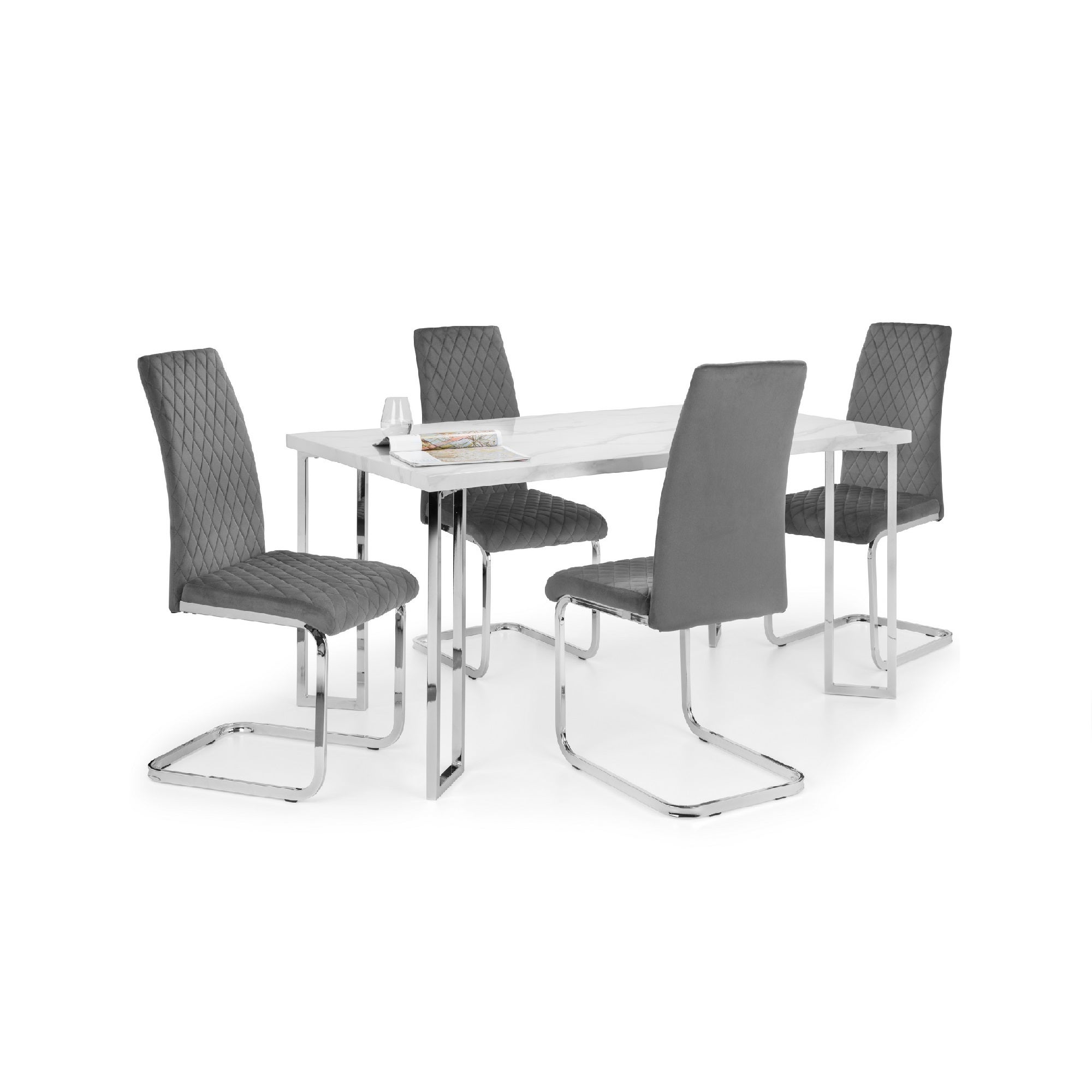 Positno Rectangular Dining Table With 4 Calabria Chairs Grey