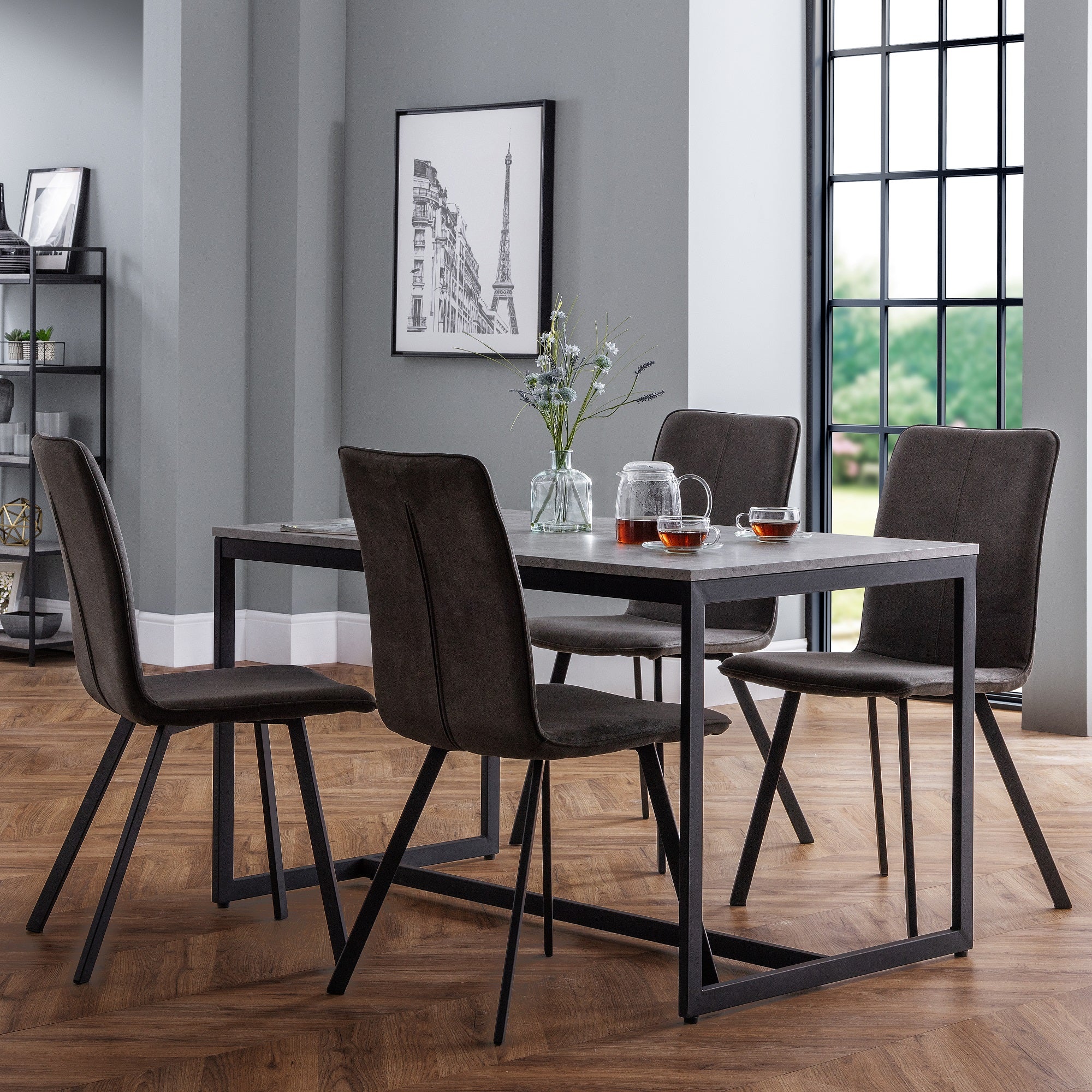 Staten Rectangular Dining Table With 4 Monroe Chairs Grey Grey