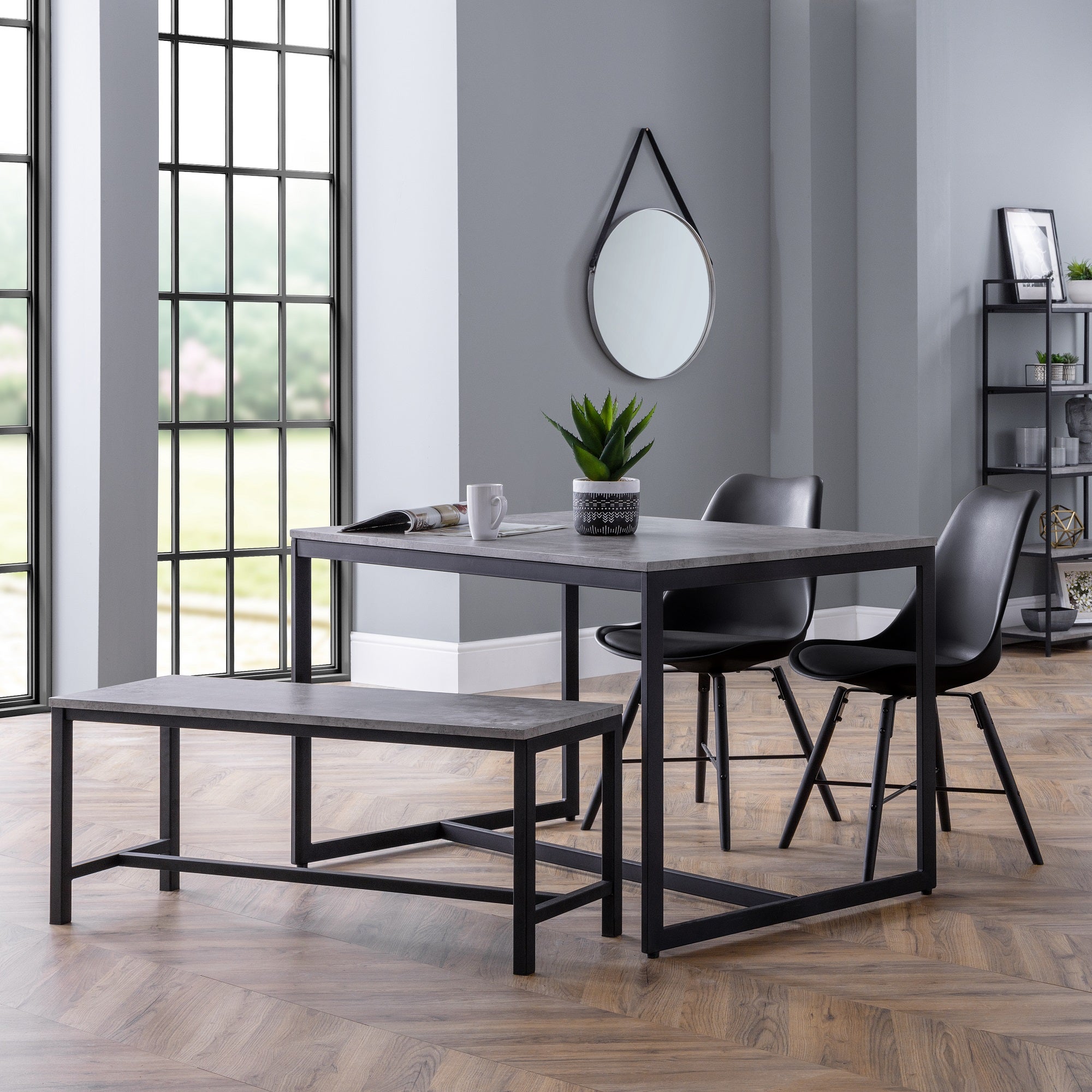 Staten Rectangular Dining Table With 2 Kari Chairs And Bench Black