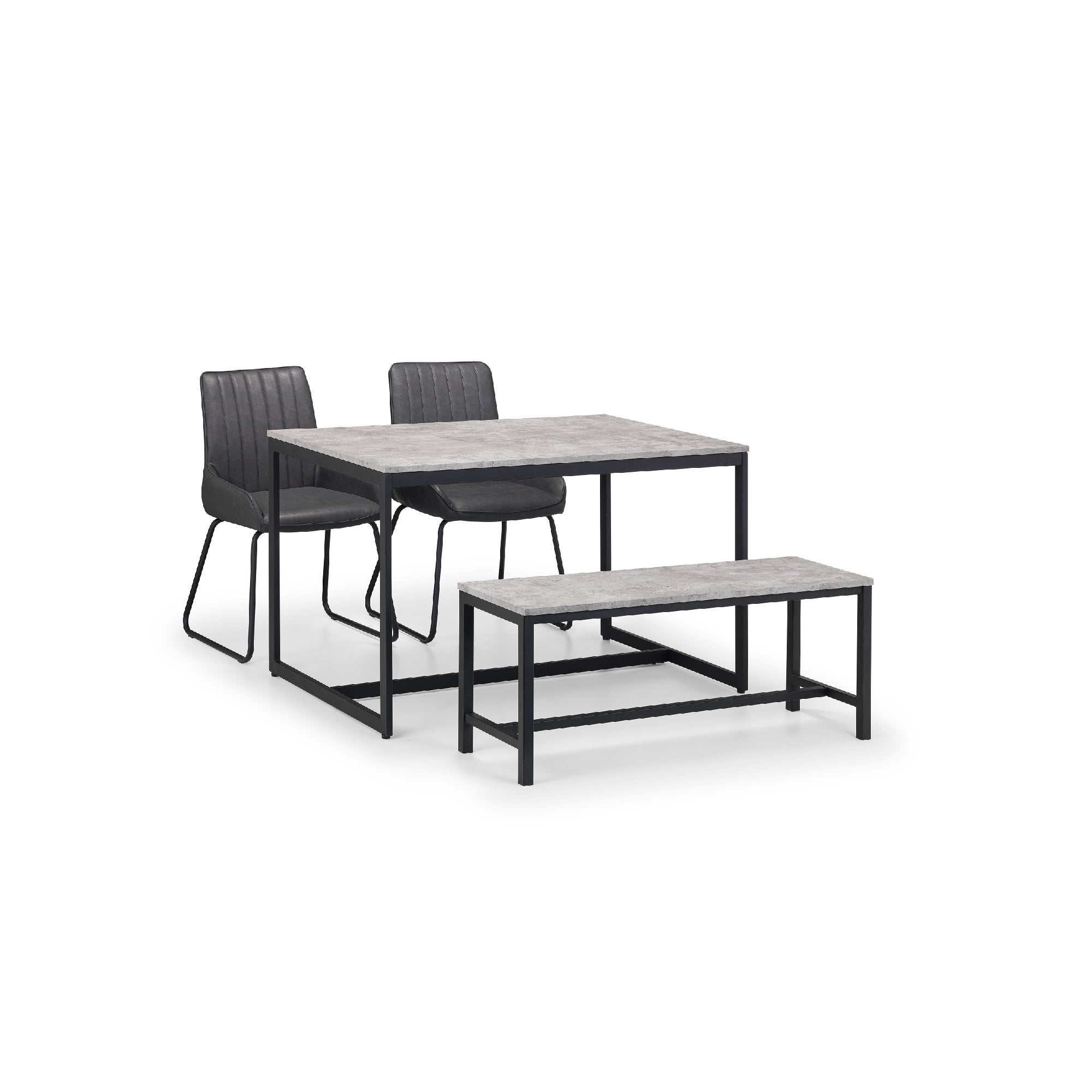 Staten Rectangular Dining Table With 2 Soho Chairs And Bench Grey Grey