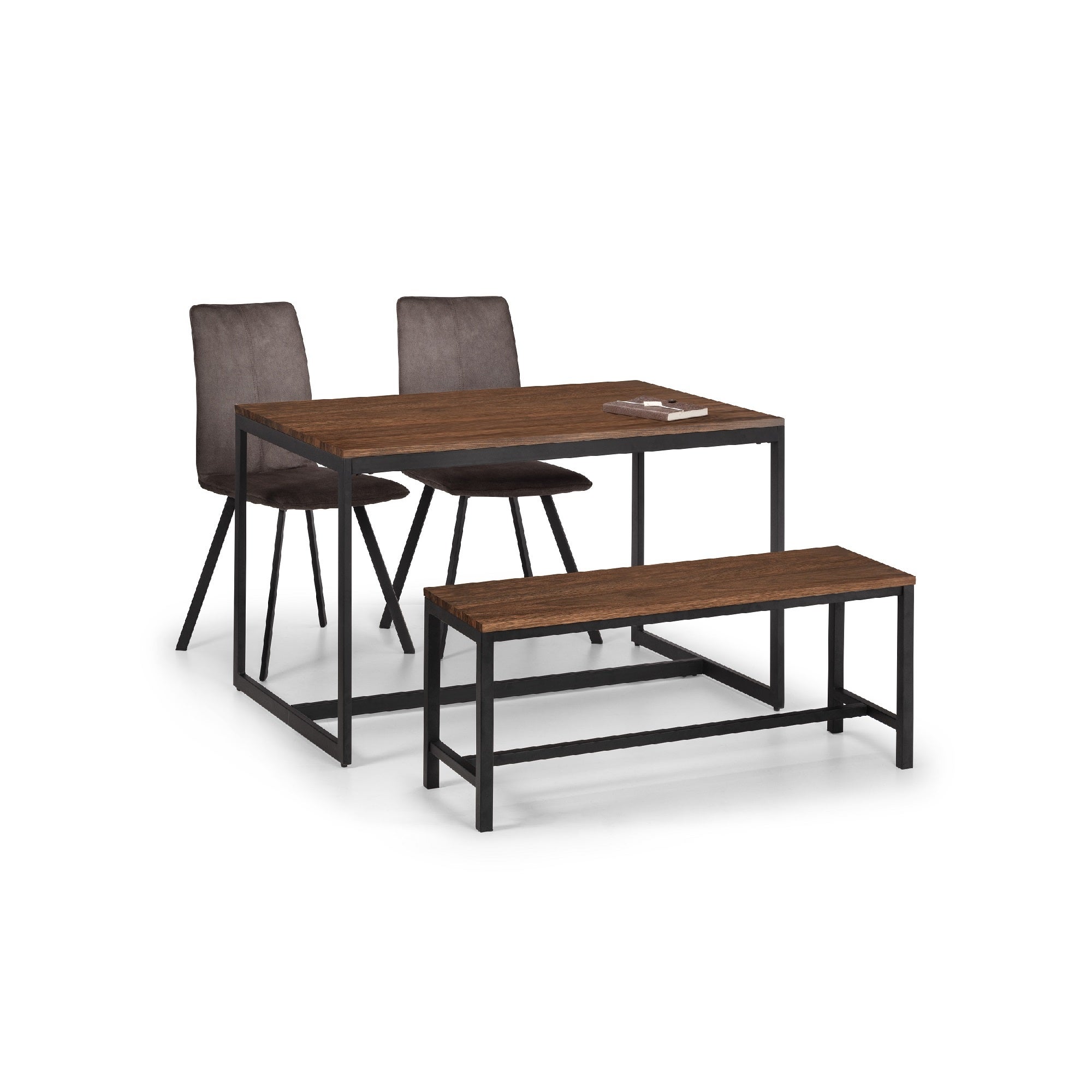Tribeca Rectangular Dining Table with 2 Monroe Chairs and Bench, Brown Brown
