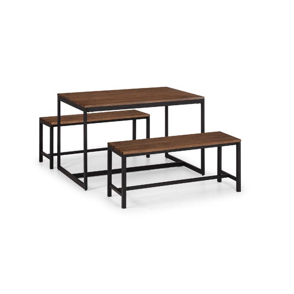Tribeca Rectangular Dining Table with 2 Tribeca Benches, Brown image 1 of 3