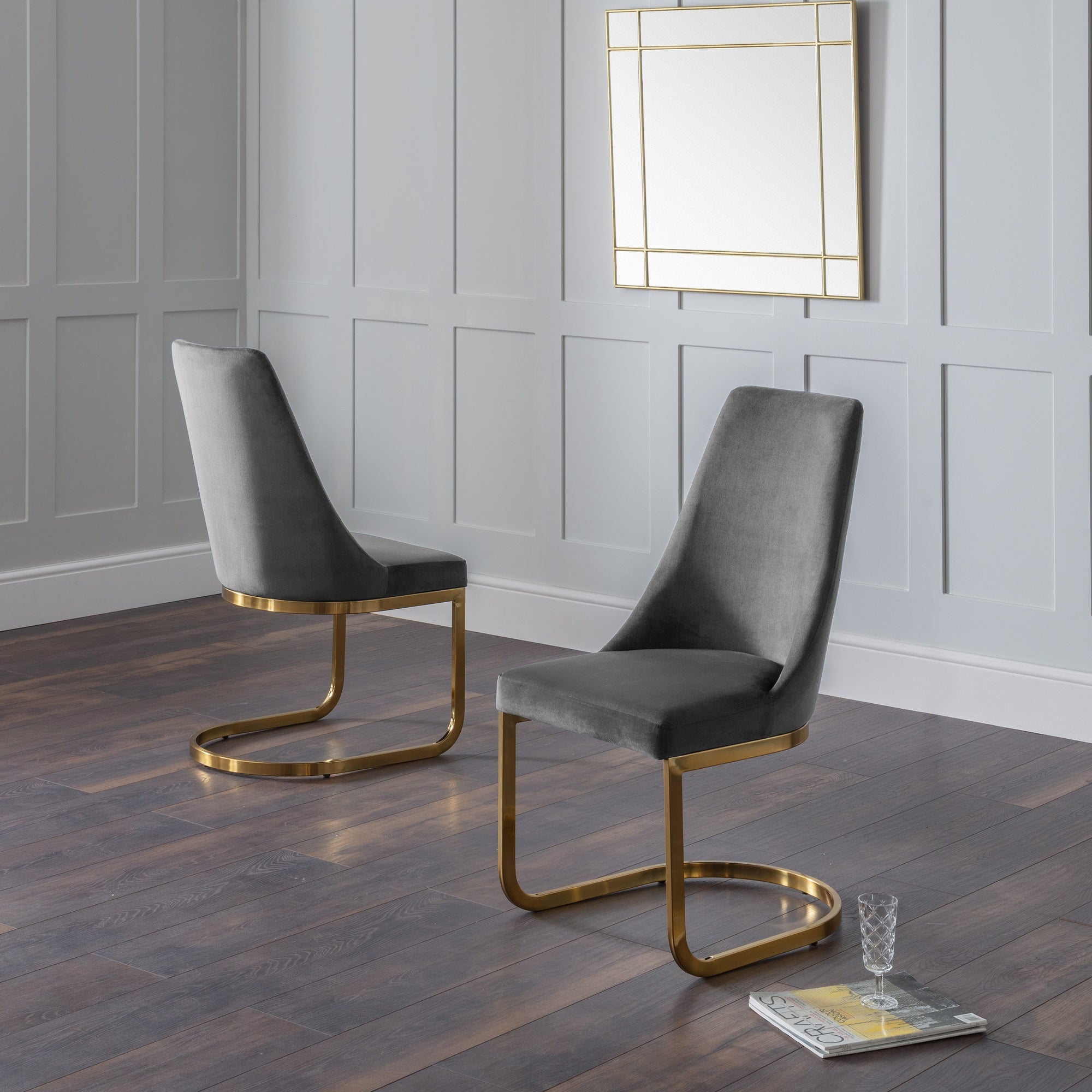Vittoria Set Of 2 Cantilever Dining Chairs Velvet Grey