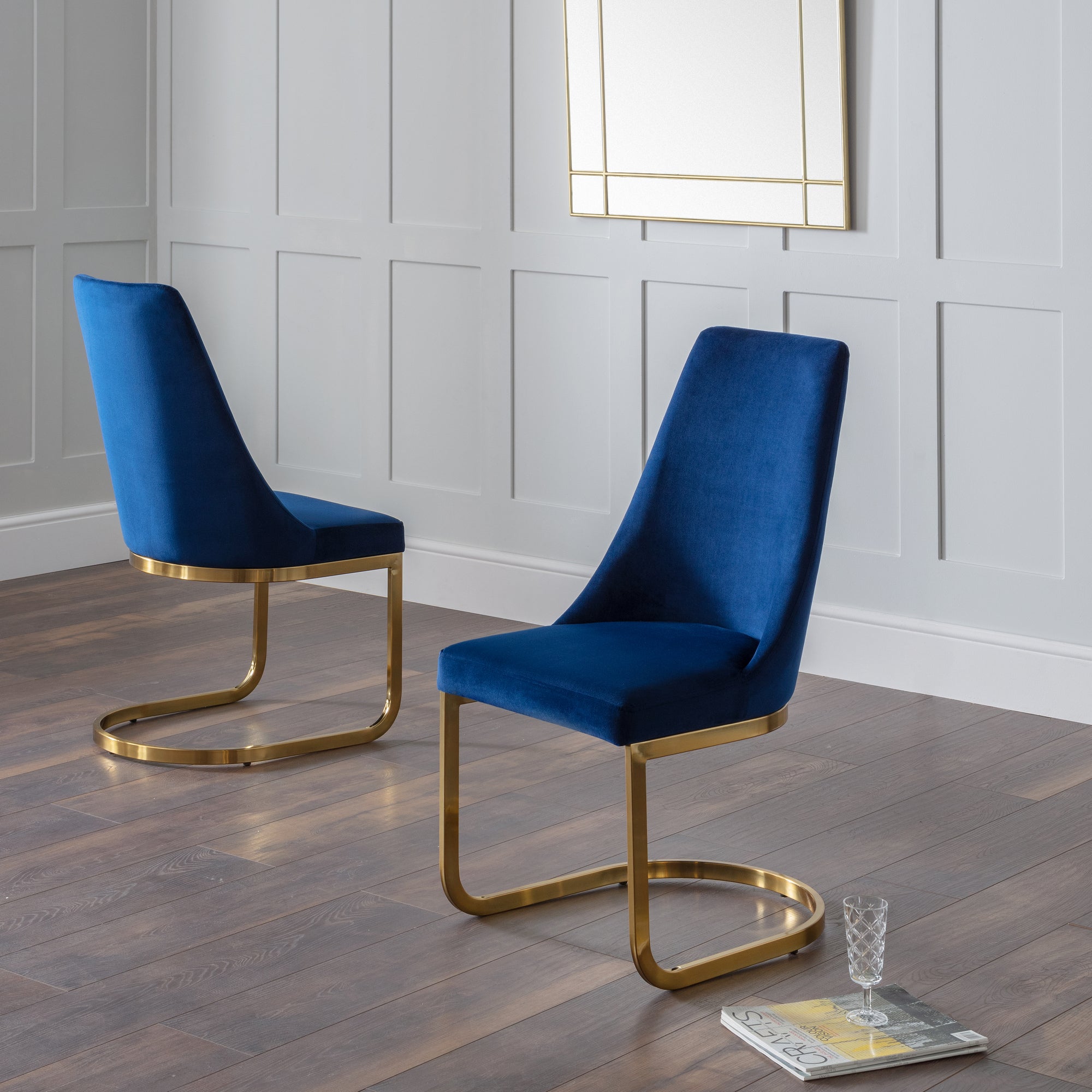 Vittoria Set Of 2 Cantilever Dining Chairs Velvet Blue