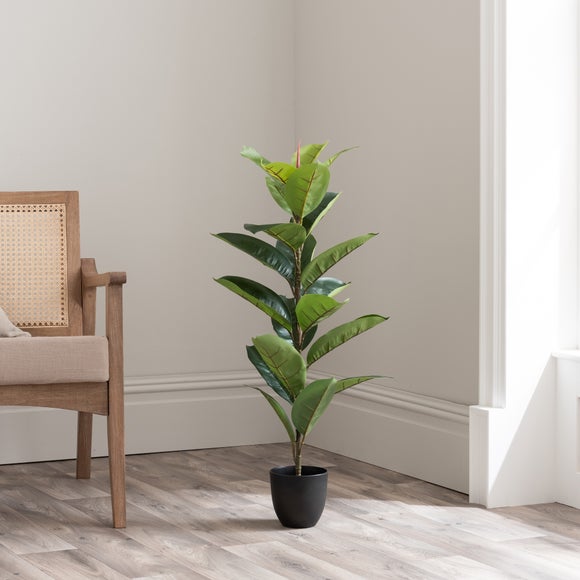 Artificial Rubber Tree In Black Plant Pot