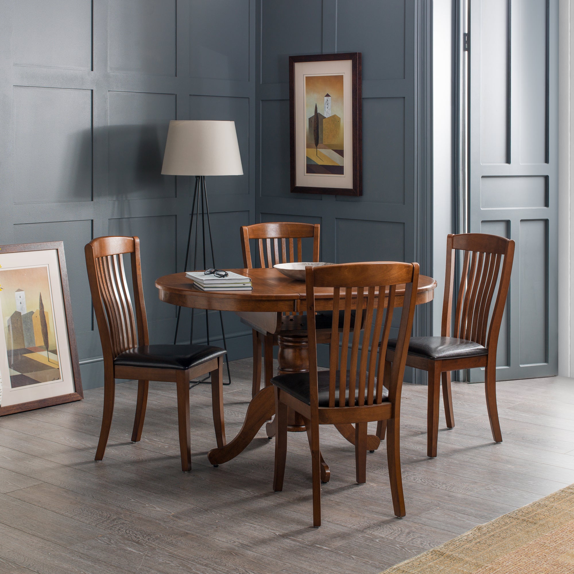 Canterbury Round To Oval Dining Table With 4 Chairs Brown Mahogany Brown